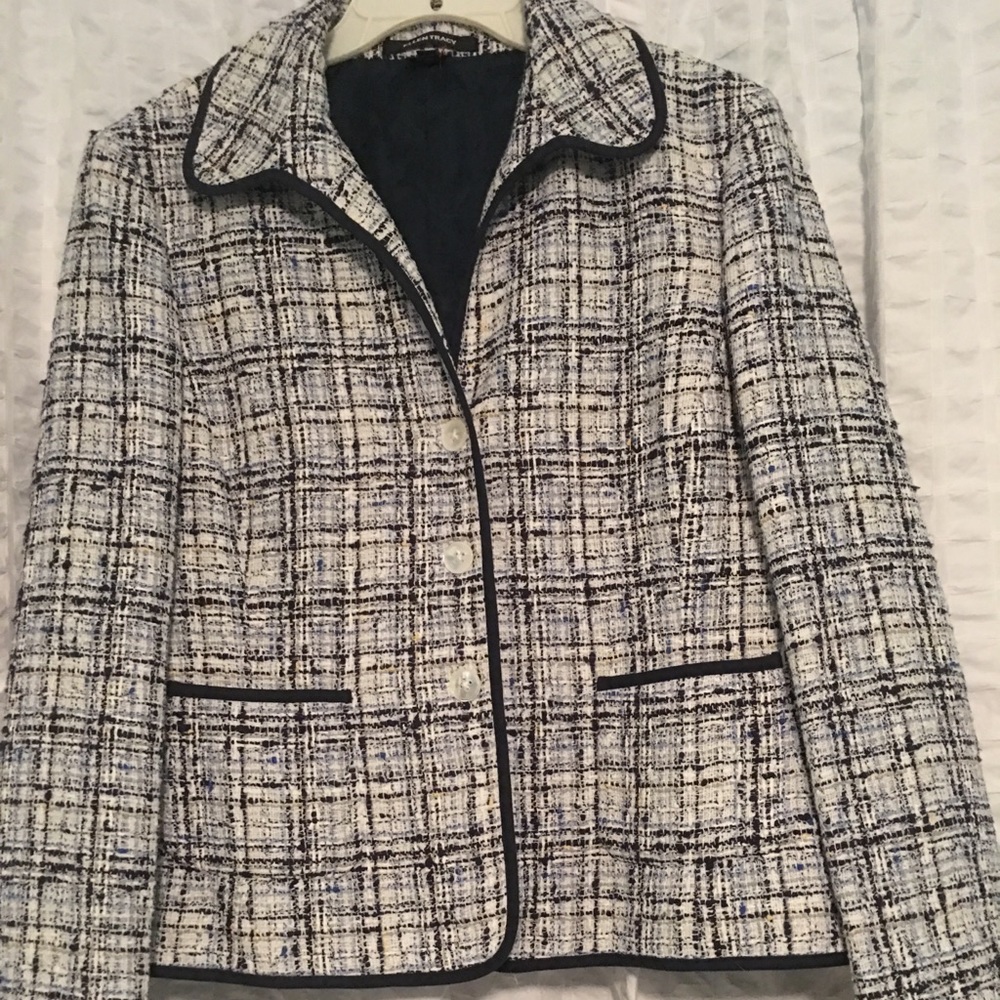 Ellen Tracy Blue & Cream Tweed Blazer